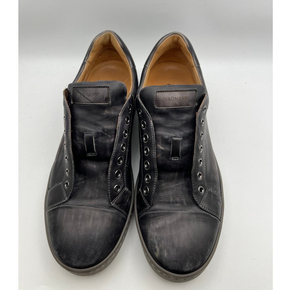 Magnanni Spain Black Distressed Leather Low Top Sneakers Cap Toe 21409 Men 10.5M